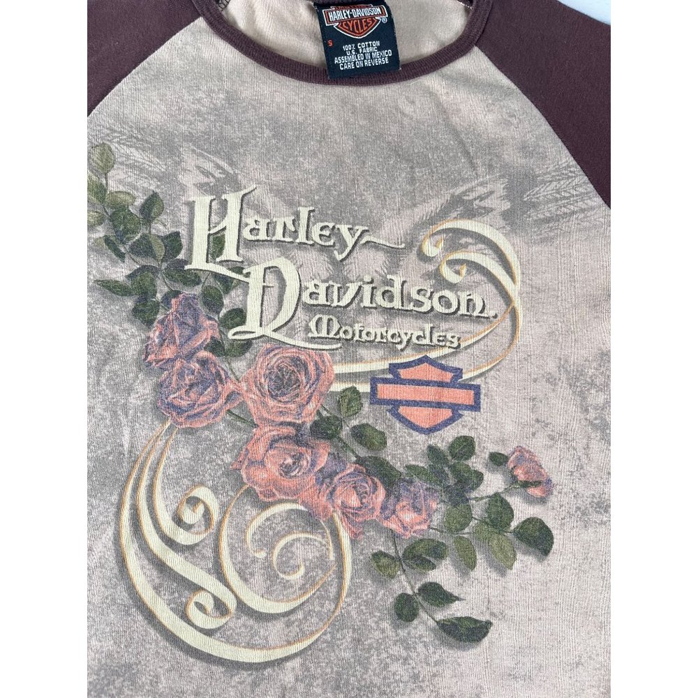 Harley Davidson LAS VEGAS Women’s Shirt Biker Brown 3/4 Sleeve Roses size small